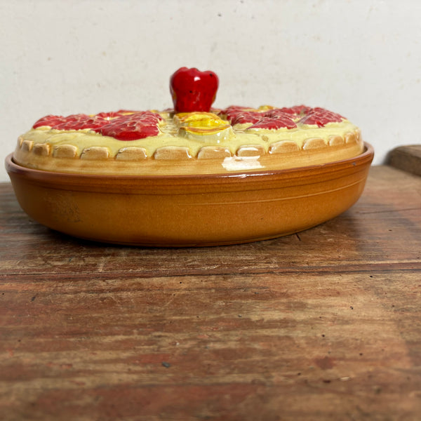 Vintage Keramik Erdbeerkuchen Form mit Deckel