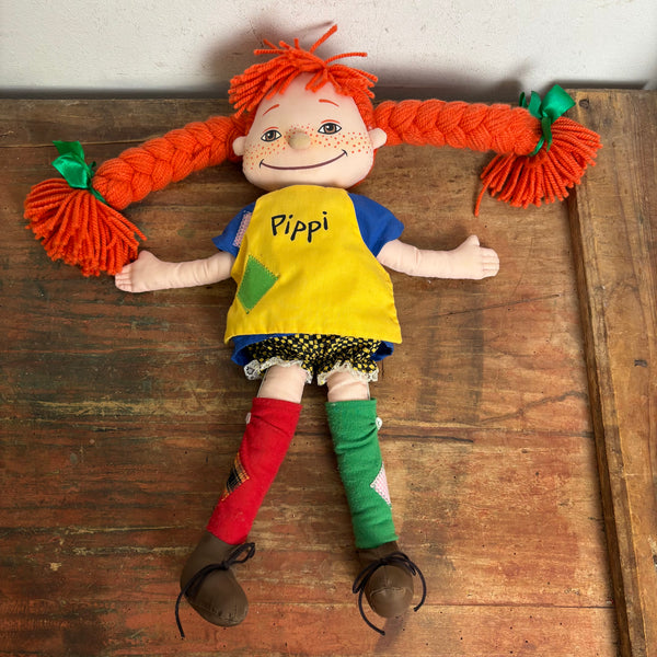 Vintage Schwedische Astrid Lindgren Pippi Langstrumpf Stoffpuppe von Palmefjord Toys