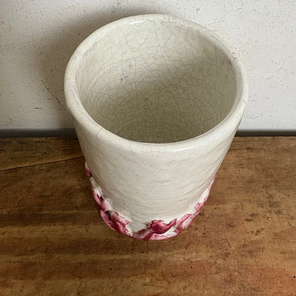 Vintage Mid Century Studio Keramik Vase mit Katzen Relief