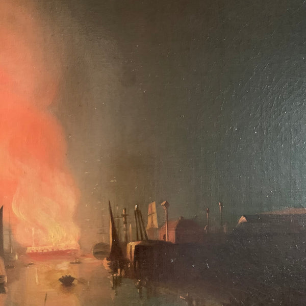 Ölgemälde Brand im Hafen von George Scharf