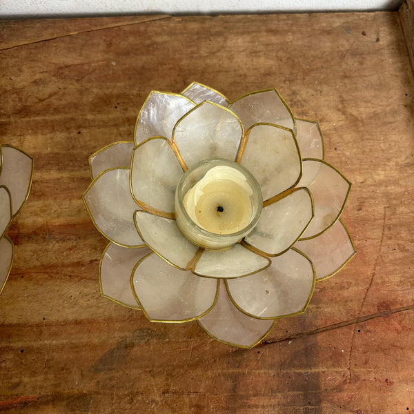 2 Vintage Teelichthalter Lotusblume Capiz Muscheln