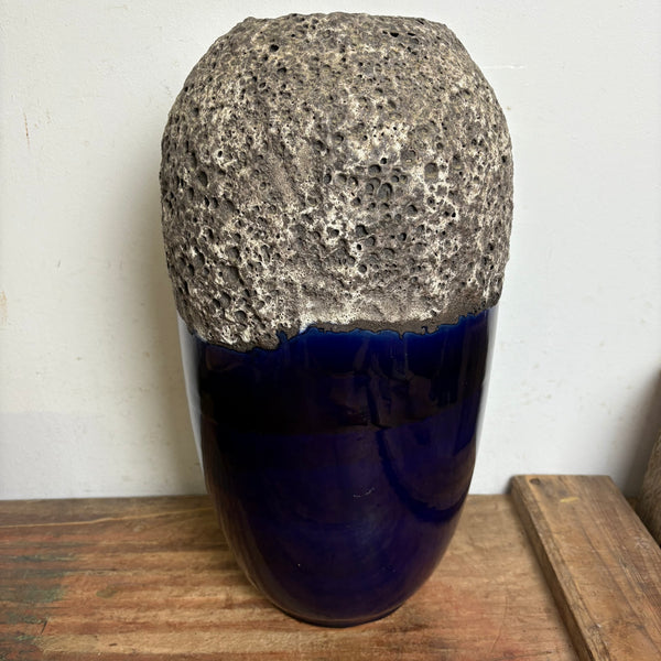 Vintage große Fat Lava Keramik Vase von Scheurich 546-41 nachtblau