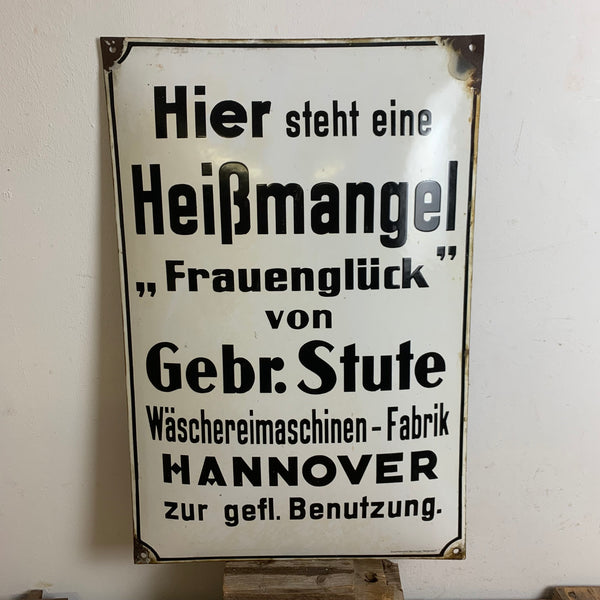 Vintage Emaille Schild Heißmangel
