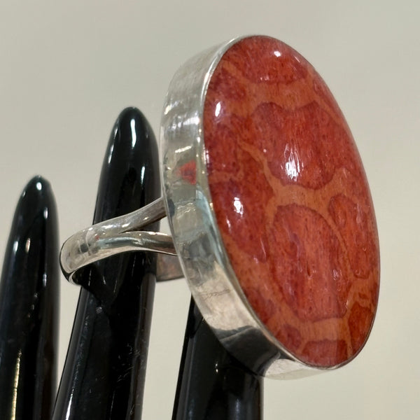 Hochwertiger großer Silber Ring mit Koralle