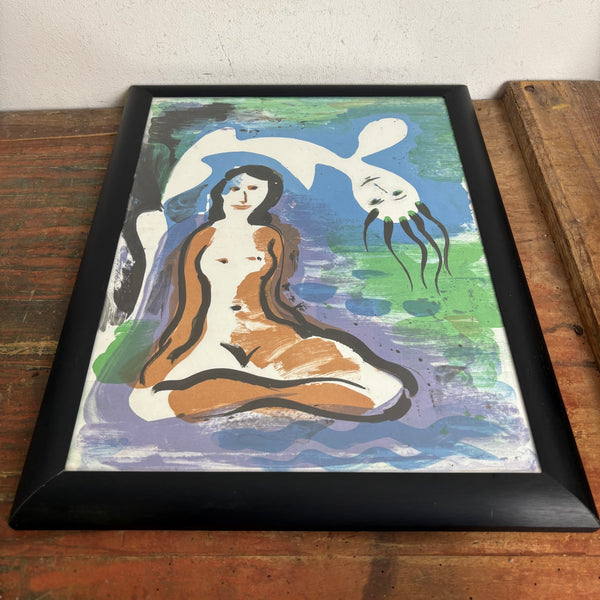 Farb Lithografie Gruß an Baselitz von Mohamed Abla