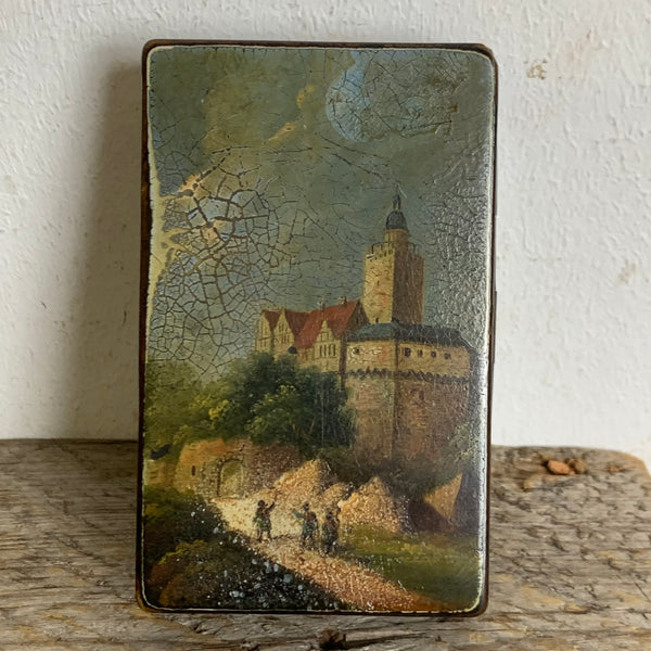Antike kleine Lack Schatulle bemalt Burg Falkenstein