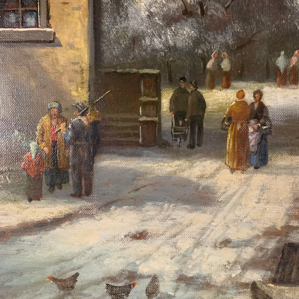 Ölgemälde Winterlandschaft in süddeutscher Kleinstadt von Herbert Steinbach