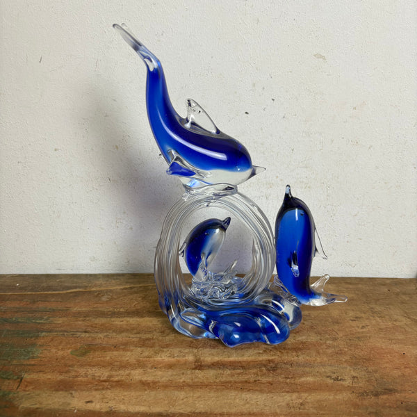 Vintage Murano Skulptur Delphine blau