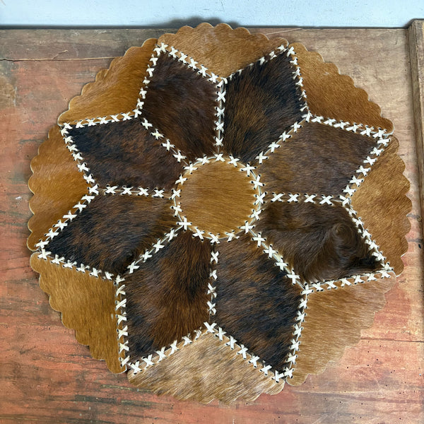 Vintage rundes Patchwork Kuhfell Tischset Teppich