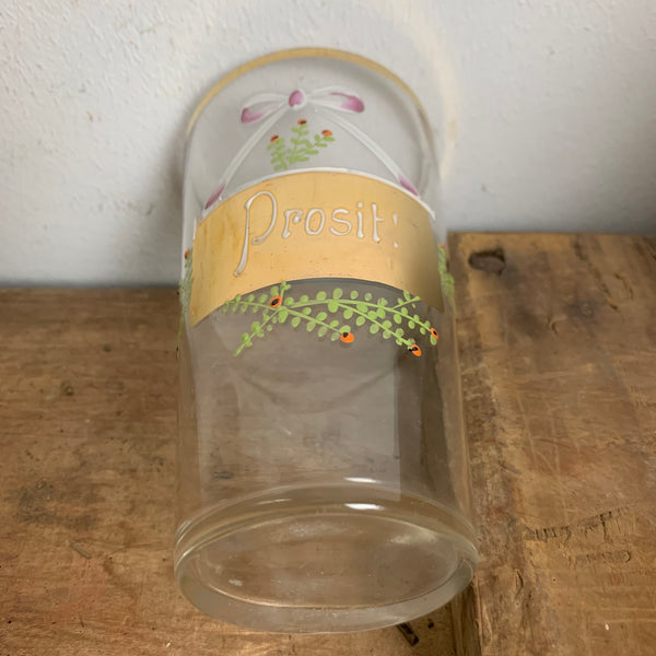 Antikes Trinkglas mit Aufschrift Prost