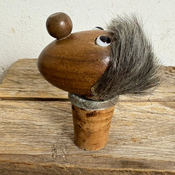 Vintage Dänischer Teak Holz Kopf Flaschenverschluss Zierkorken