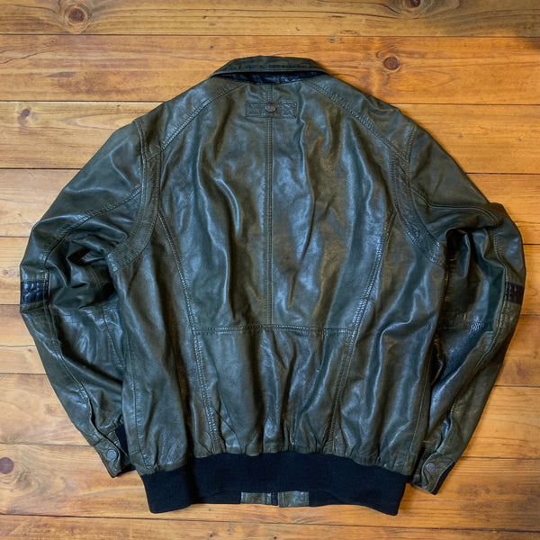 Olive Trapper Lederjacke - Vintage