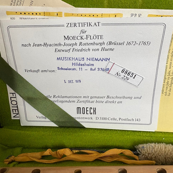 Vintage Moeck Rottenburgh Blockflöte entworfen von Friedrich von Huene aus Ebenholz