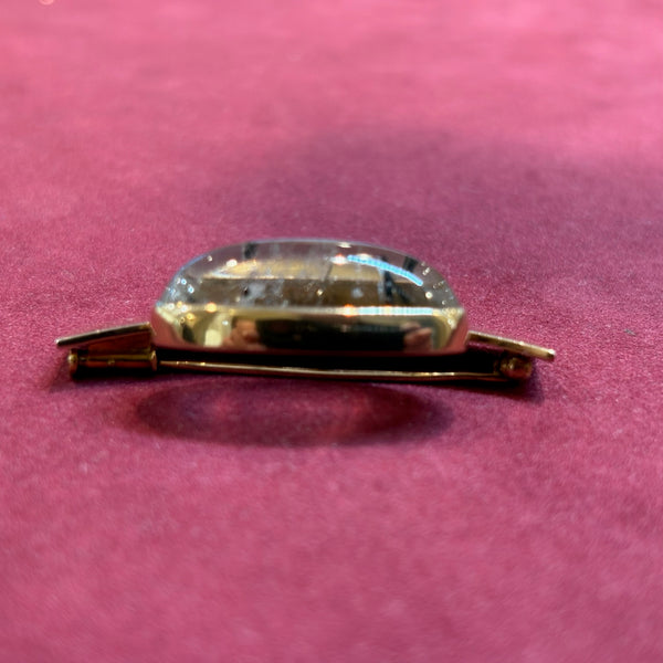 Design Brosche aus 585 Gelbgold mit ovalem Cabochon – elegante Vintage Goldbrosche