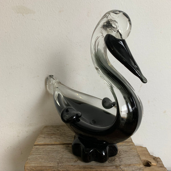 Vintage Murano Aschenbecher Schwan schwarz