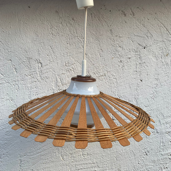 Vintage Deckenlampe aus Glas, Rattan und Holz von Doria Leuchten