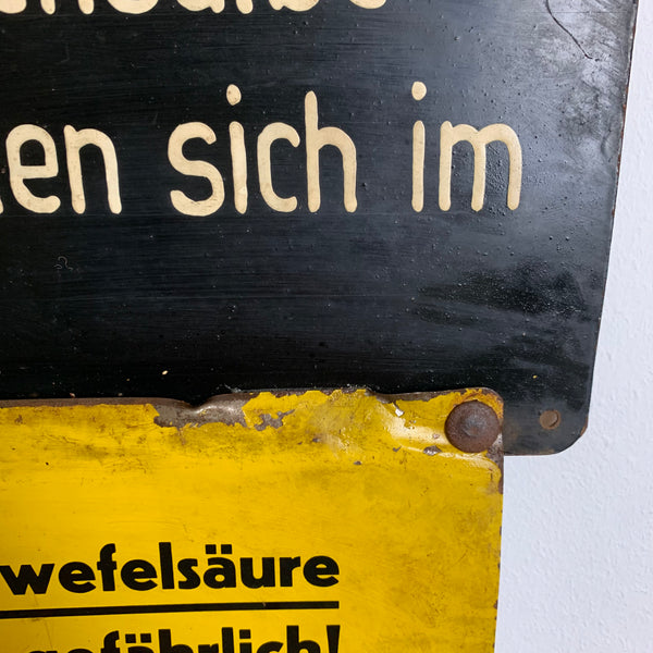Blechschild Verätzungen durch Schwefelsäure und Salzsäure sind sehr gefährlich