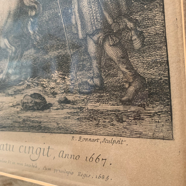 Antiker Stahlstich Arriuée du Roy Douay