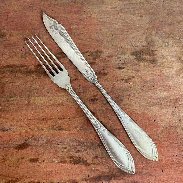 8 Teile Art Deco Dessertbesteck / Obstbesteck 800er Silber