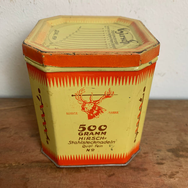 Vintage große Blechdose Hirsch Stahlstecknadeln