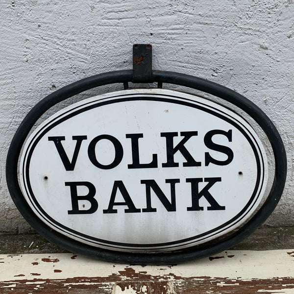 Vintage 2 Emaille Schild Volksbank