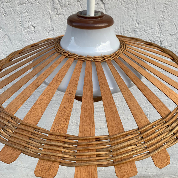 Vintage Deckenlampe aus Glas, Rattan und Holz von Doria Leuchten