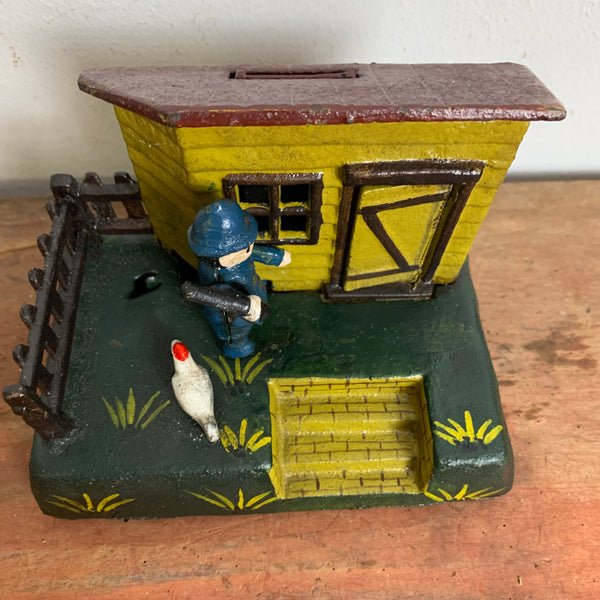 Antike mechanische Spardose aus Gusseisen Uncle Remus Bank 136
