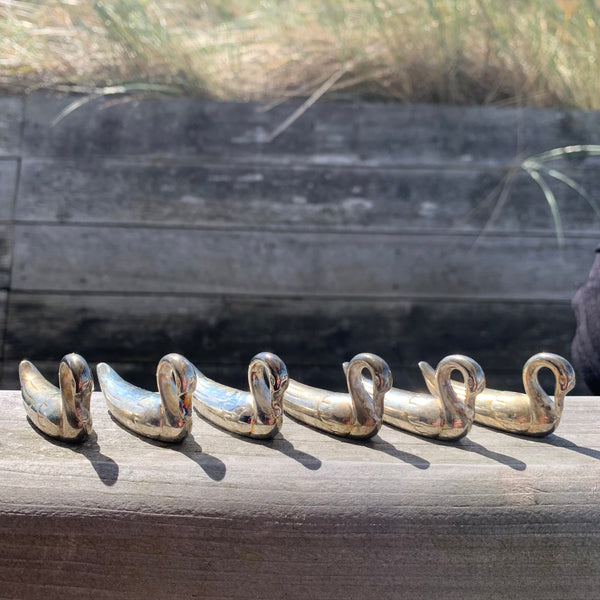 6 vintage versilberte Messerbänke Schwan