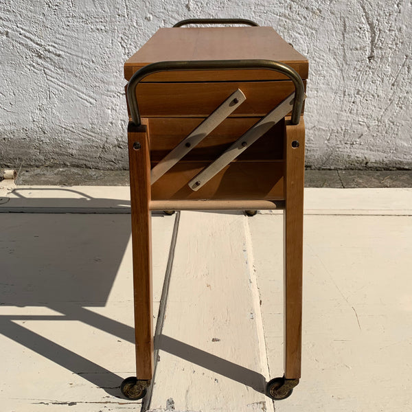 Mid Century Nähkasten aus Holz mit Ziehharmonika Schubladen