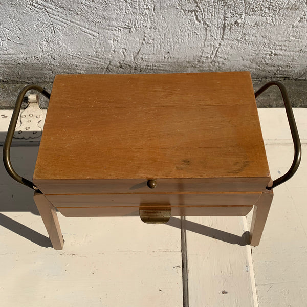 Mid Century Nähkasten aus Holz mit Ziehharmonika Schubladen