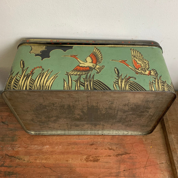 Art Deco Blechdose mit Kranichen und Flamingos