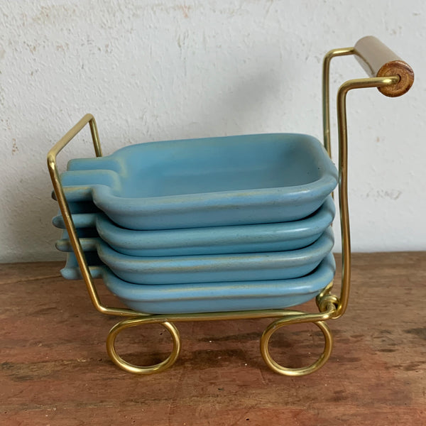 Mid Century Aschenbecher Set im Halter
