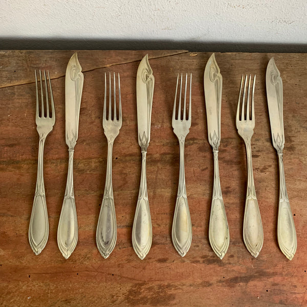 8 Teile Art Deco Dessertbesteck / Obstbesteck 800er Silber