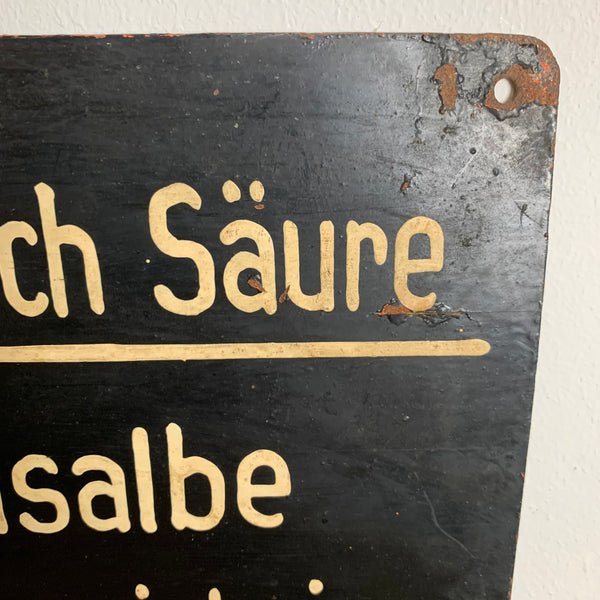Blechschild Verätzungen durch Schwefelsäure und Salzsäure sind sehr gefährlich