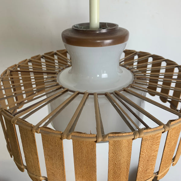 Vintage Deckenlampe aus Glas, Rattan und Holz von Doria Leuchten