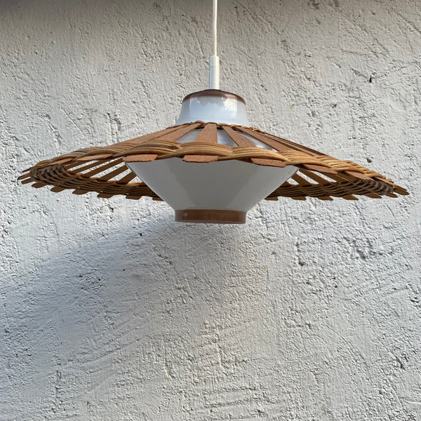 Vintage Deckenlampe aus Glas, Rattan und Holz von Doria Leuchten