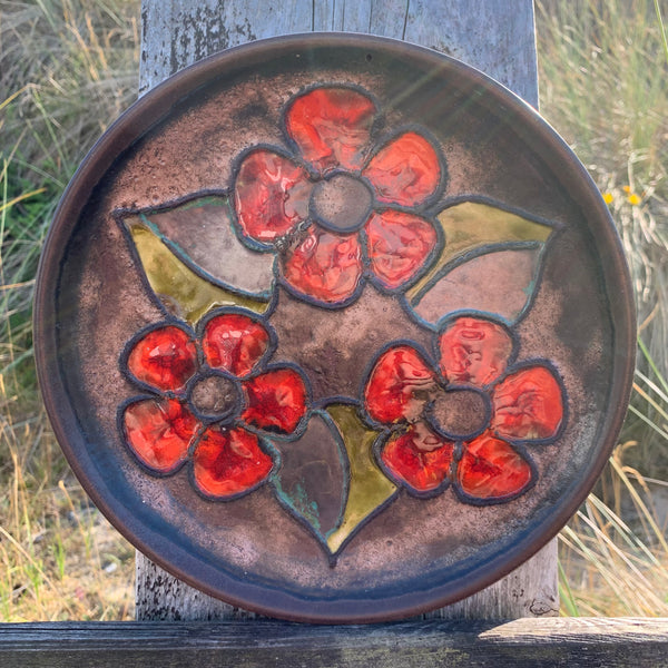 Vintage Keramik Wandteller von Ruscha Blumen