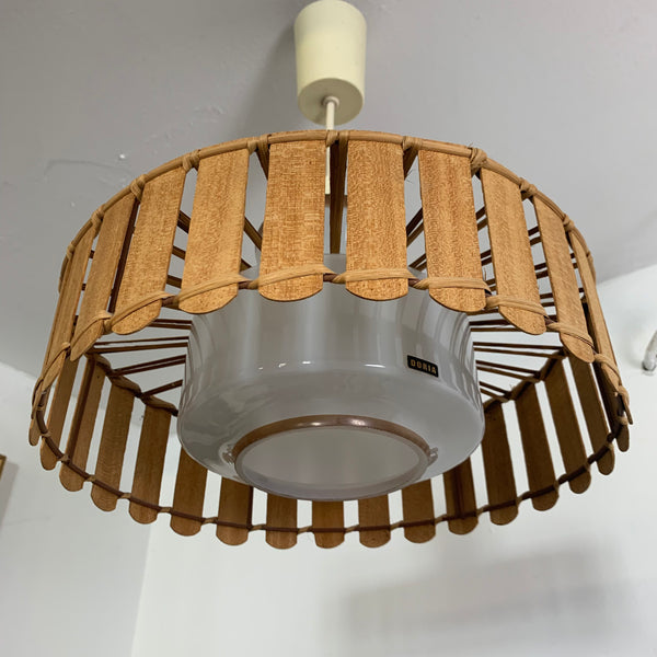 Vintage Deckenlampe aus Glas, Rattan und Holz von Doria Leuchten