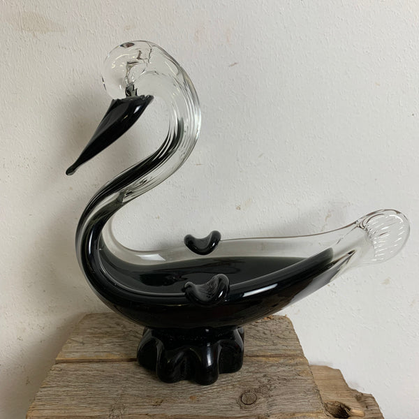 Vintage Murano Aschenbecher Schwan schwarz