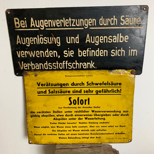 Blechschild Verätzungen durch Schwefelsäure und Salzsäure sind sehr gefährlich