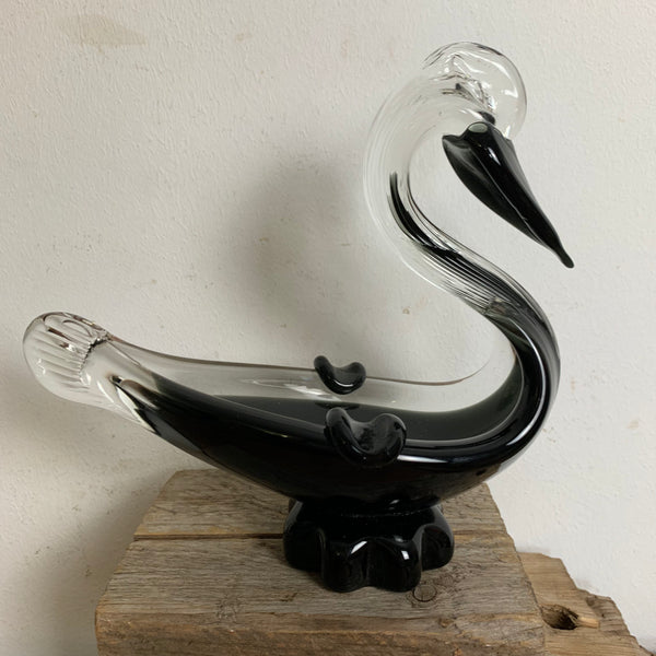 Vintage Murano Aschenbecher Schwan schwarz