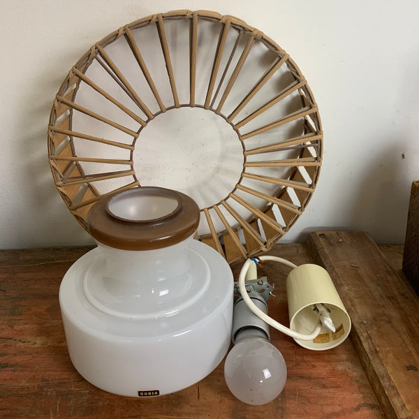 Vintage Deckenlampe aus Glas, Rattan und Holz von Doria Leuchten