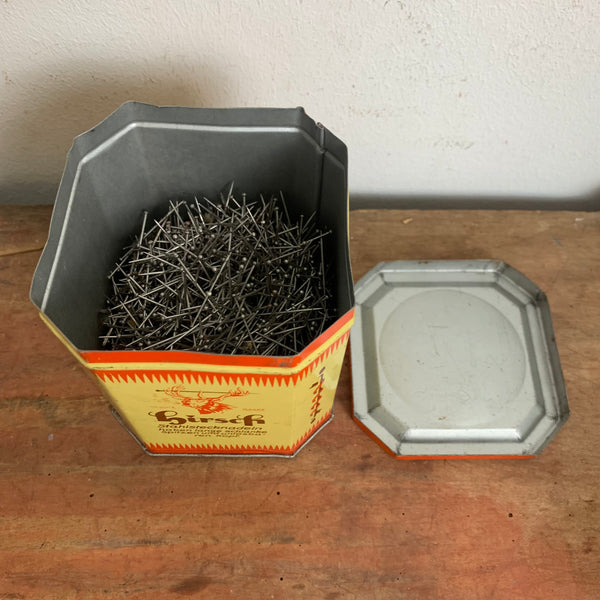 Vintage große Blechdose Hirsch Stahlstecknadeln