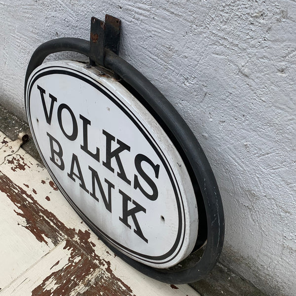 Vintage 2 Emaille Schild Volksbank