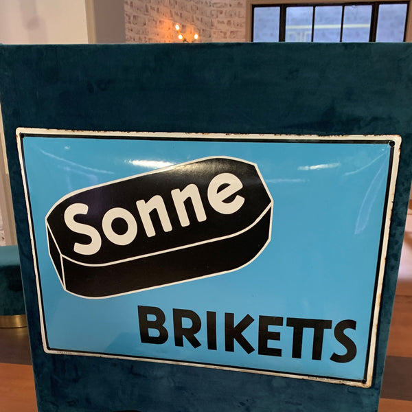 Sonne Briketts Emaille Schild Farbe blau
