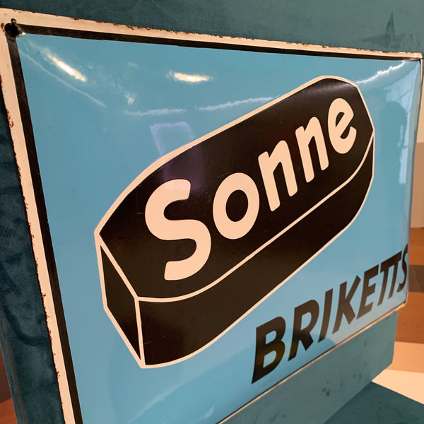 Sonne Briketts Emaille Schild Farbe blau
