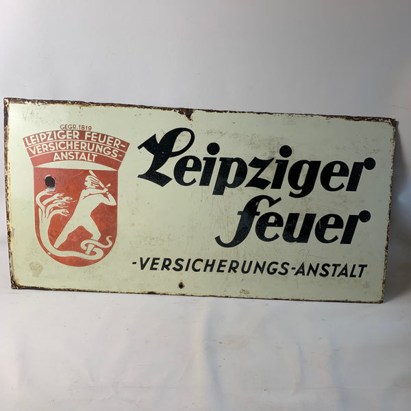 Großes Emaille Schild Leipziger Feuer Versicherungs Anstalt