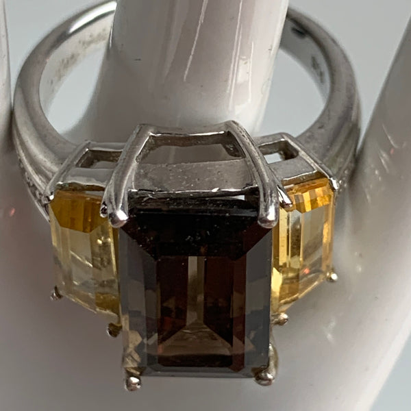 Sterling Silber Ring mit Rauchquarz, Citrin und Diamanten