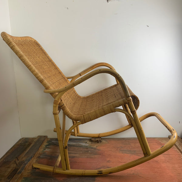 Vintage Schaukelstuhl aus Rattan und Bambus