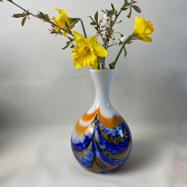 Opaline Florence Vase von Vetreria Barieri in orange blau weiß